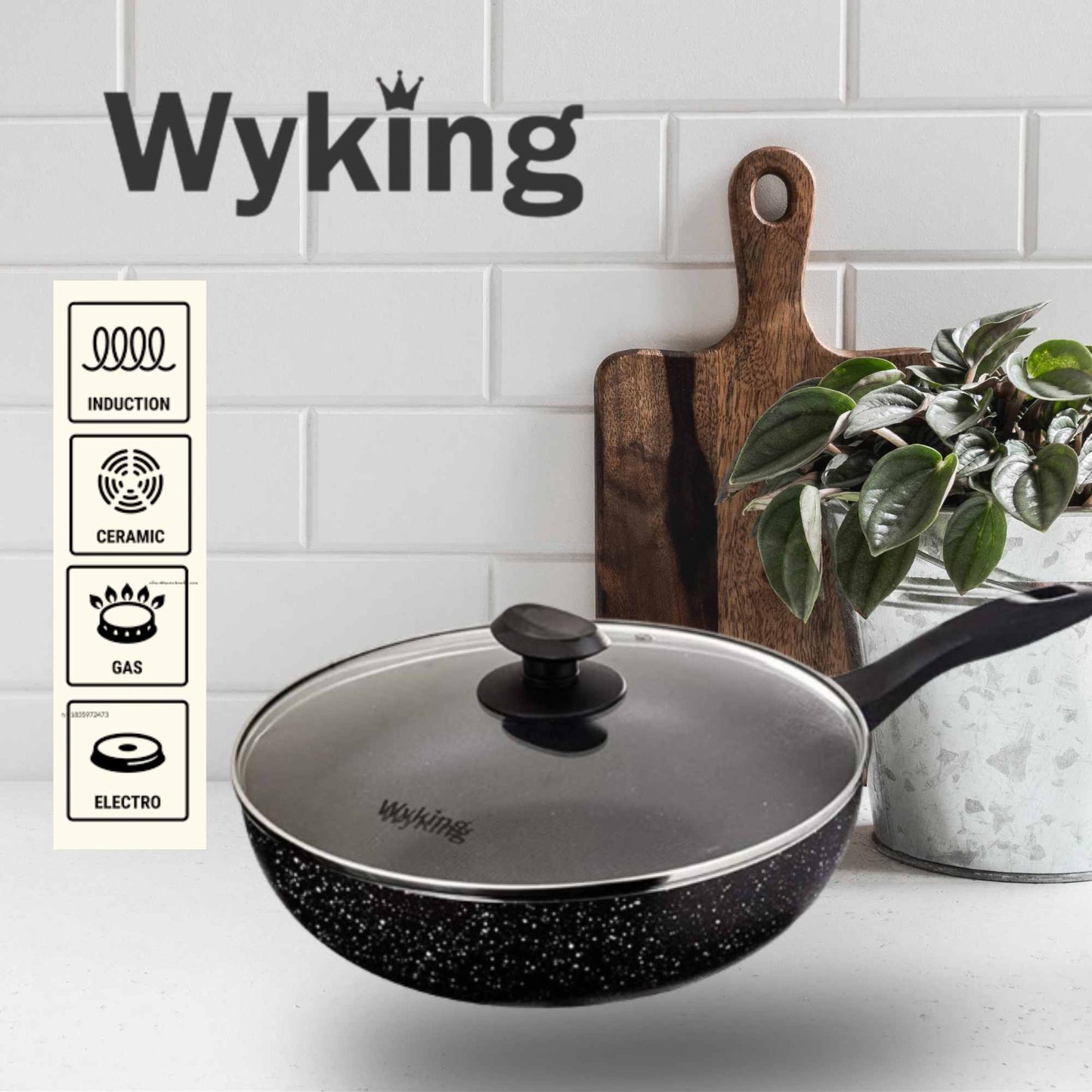 30cm Induction Wok Pan with Glass Lid