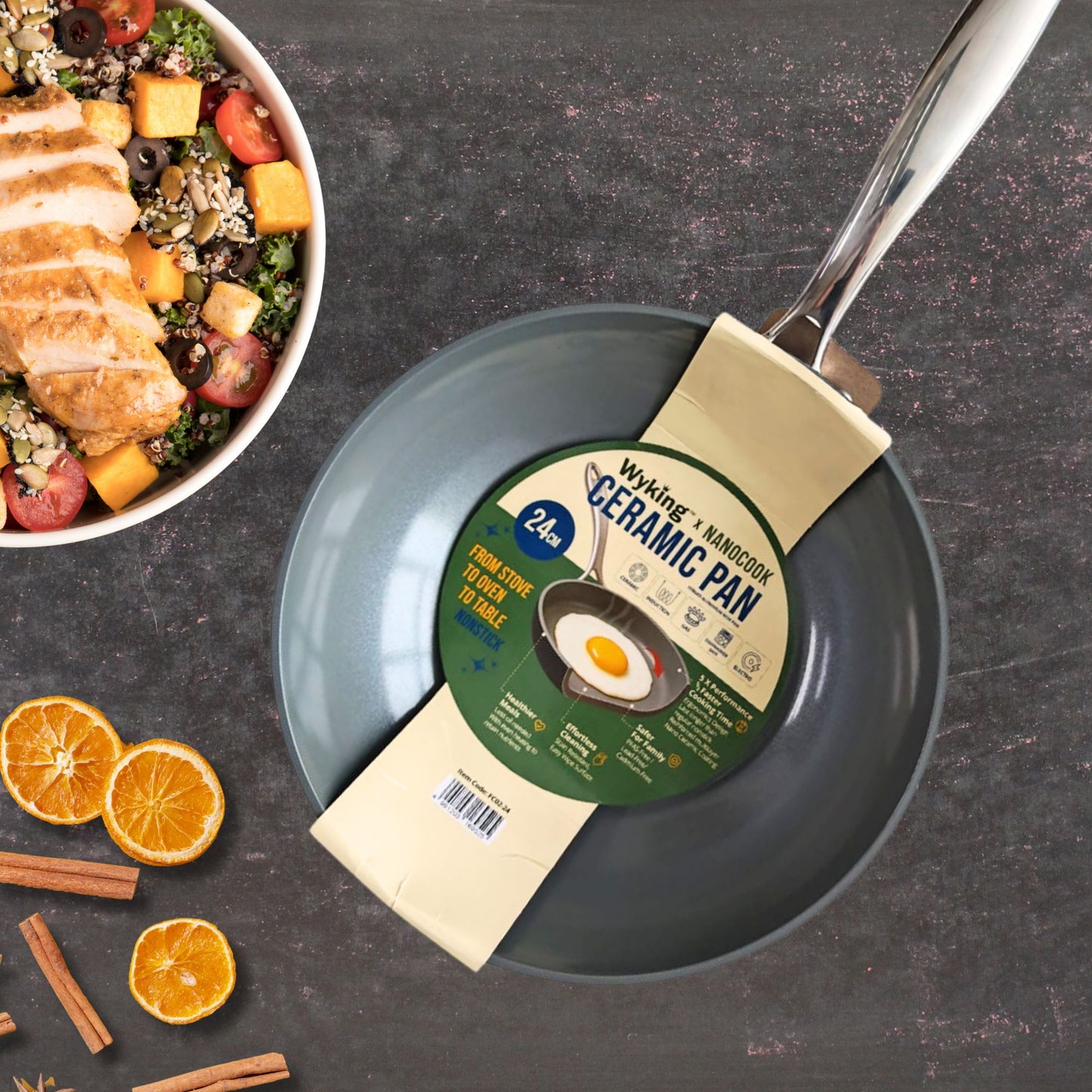 Nanocook Ceramic Nonstick Wok Pan 24cm